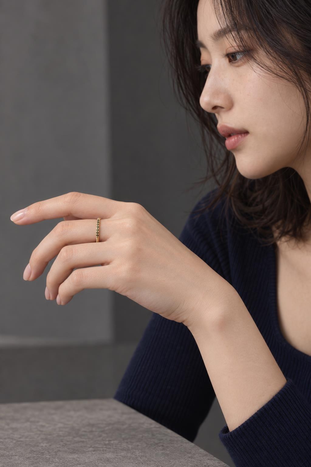 14K 그린 애플 다이아몬드 미니멀 반지 상품 사진 4