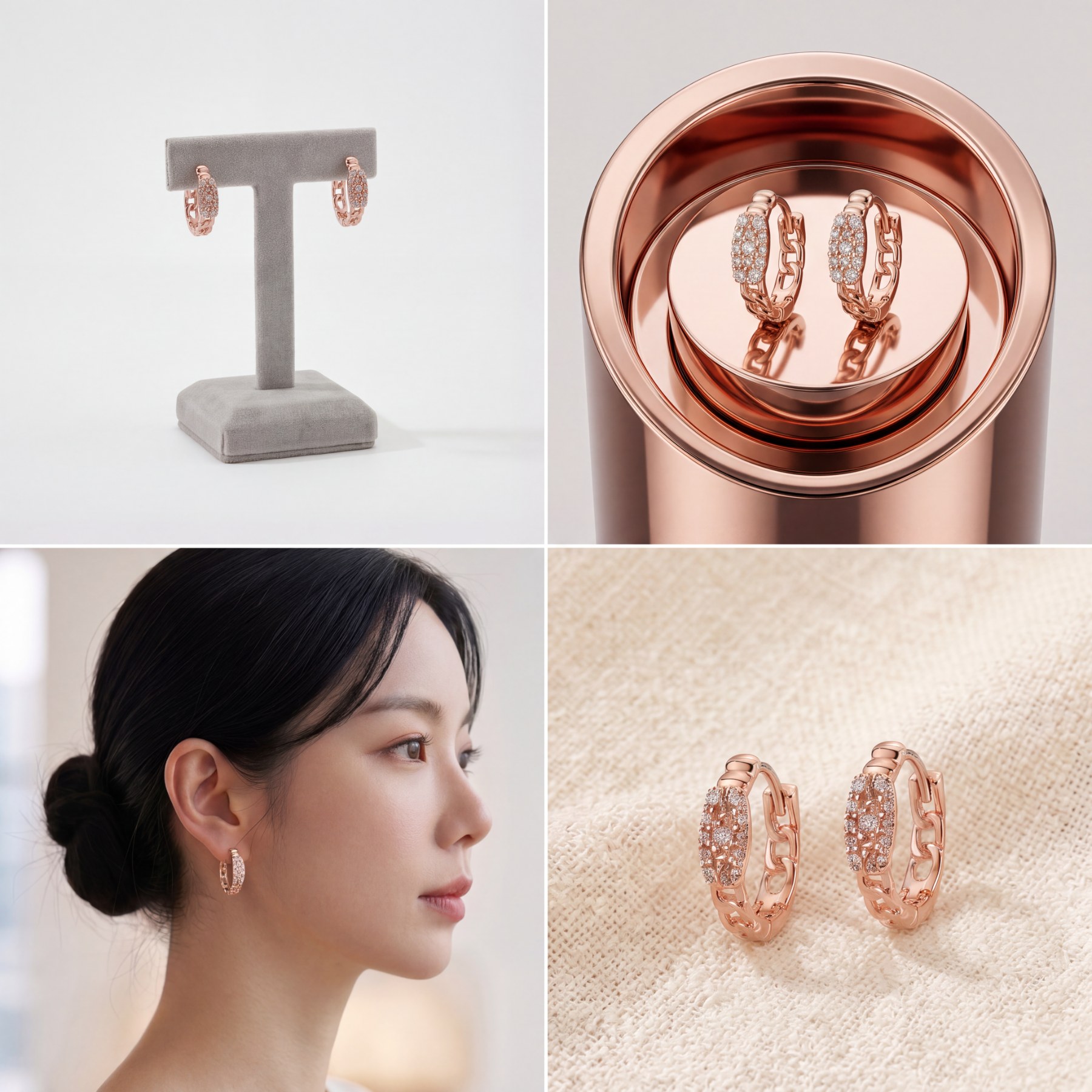14K 체인 링크 포인트 원터치 귀걸이 상품 사진 3