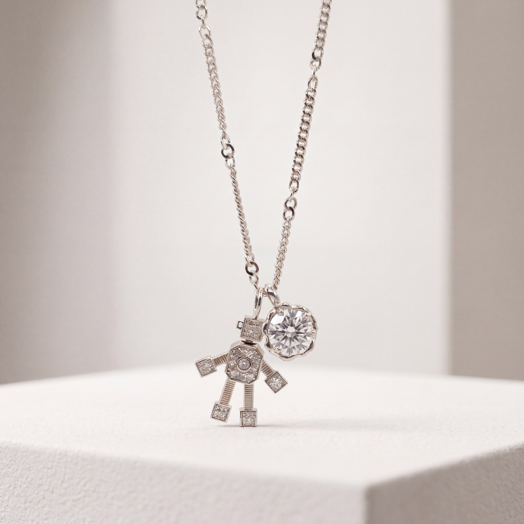 로봇,라운드스톤 포인트 체인 14k 목걸이