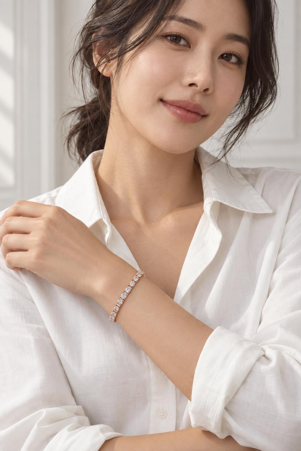 14K 클래식 2.5mm 랩다이아몬드 테니스 팔찌 AI 착용 예시 1