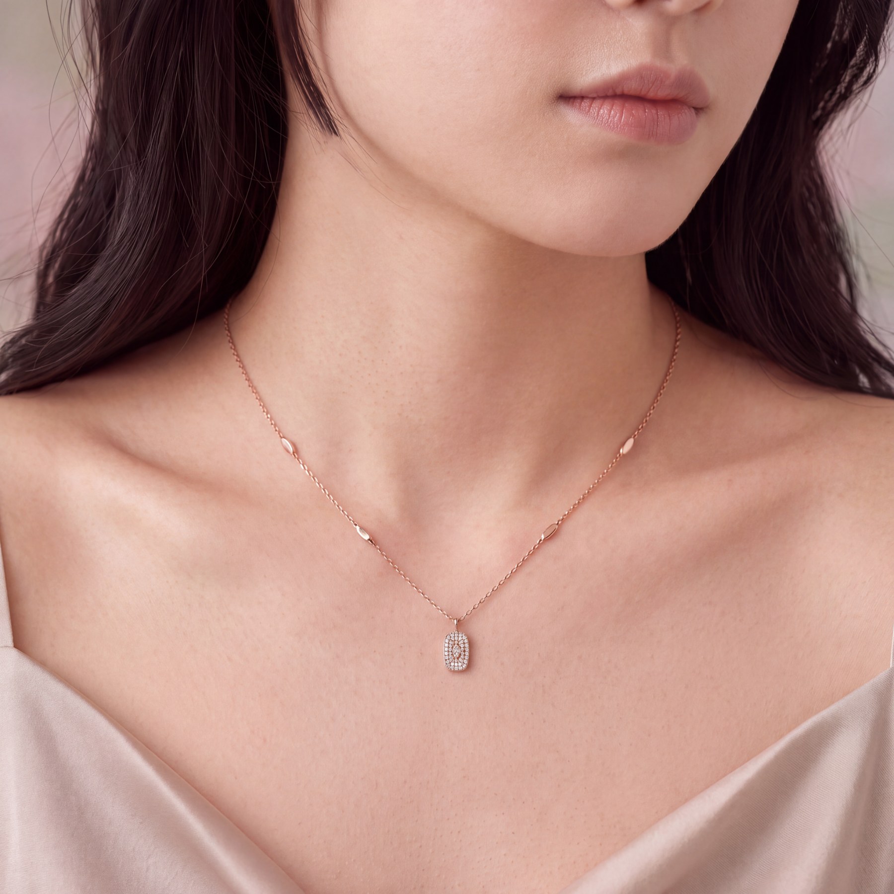 스몰 스퀘어 천연 꼬냑다이아몬드 펜던트 14k 목걸이 상품 사진 4