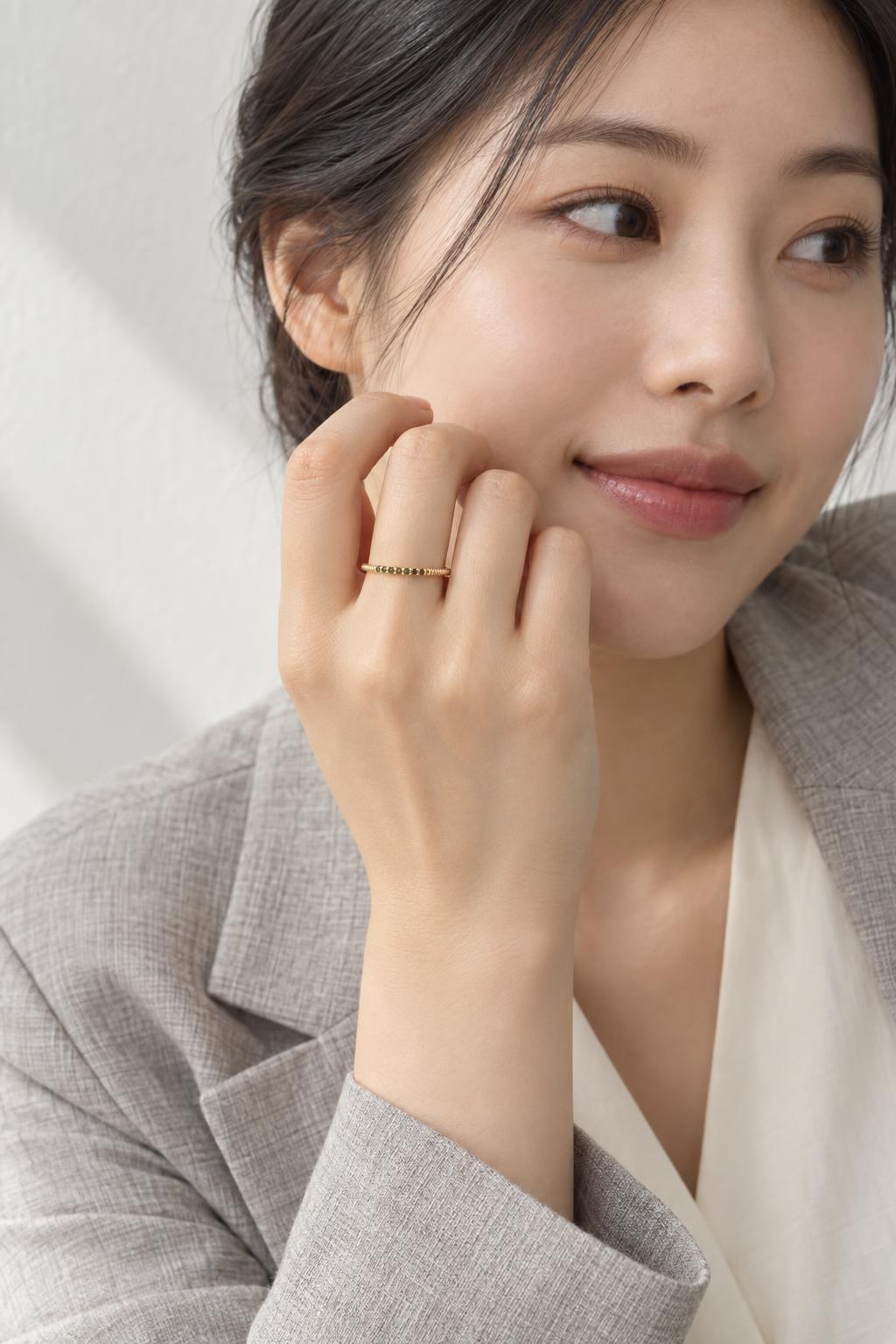 14K 그린 애플 다이아몬드 미니멀 반지 상품 사진 3