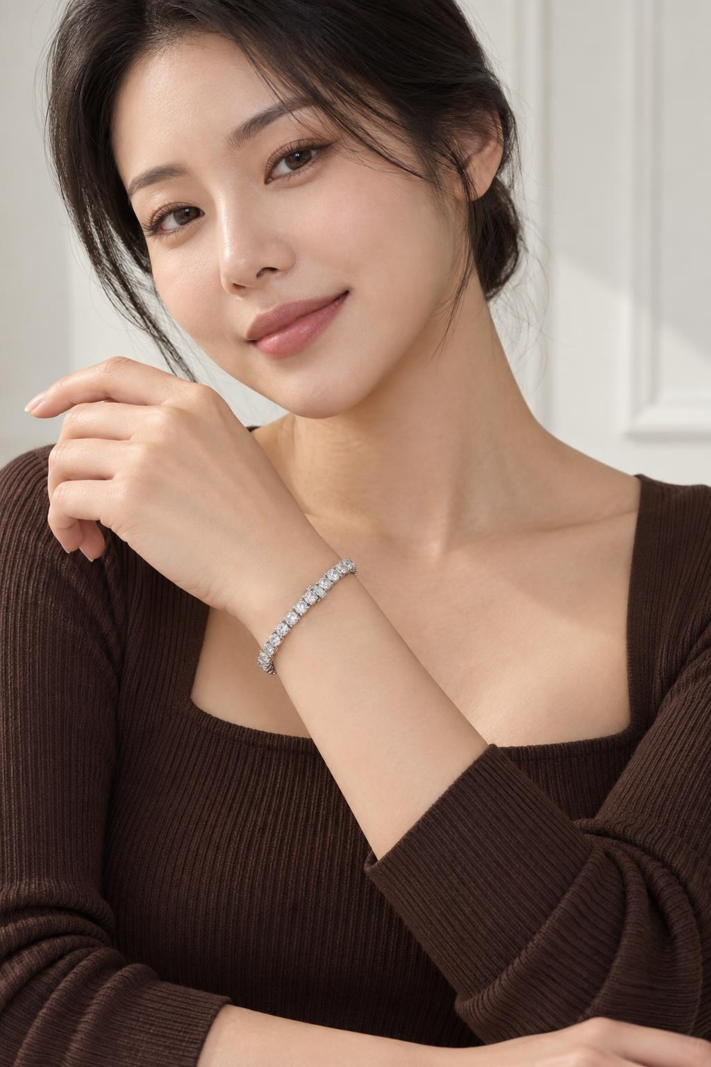 14K 랩다이아몬드 2부 테니스 팔찌 AI 착용 예시 1