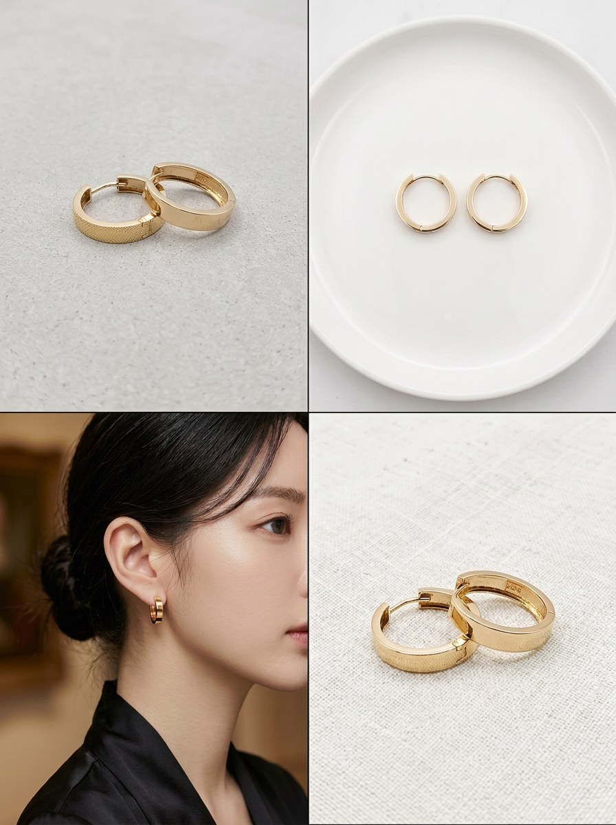 14K 심플 플랫 링 귀걸이 상품 사진 3