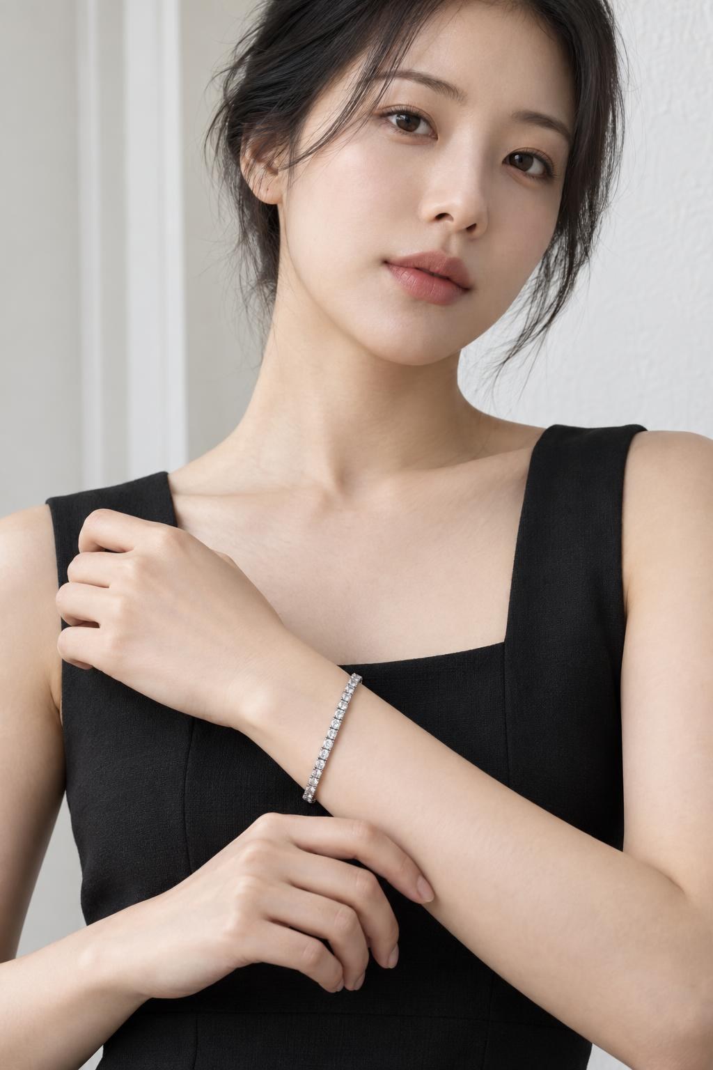 14K 클래식 1부 랩다이아몬드 테니스 팔찌 AI 착용 예시 1