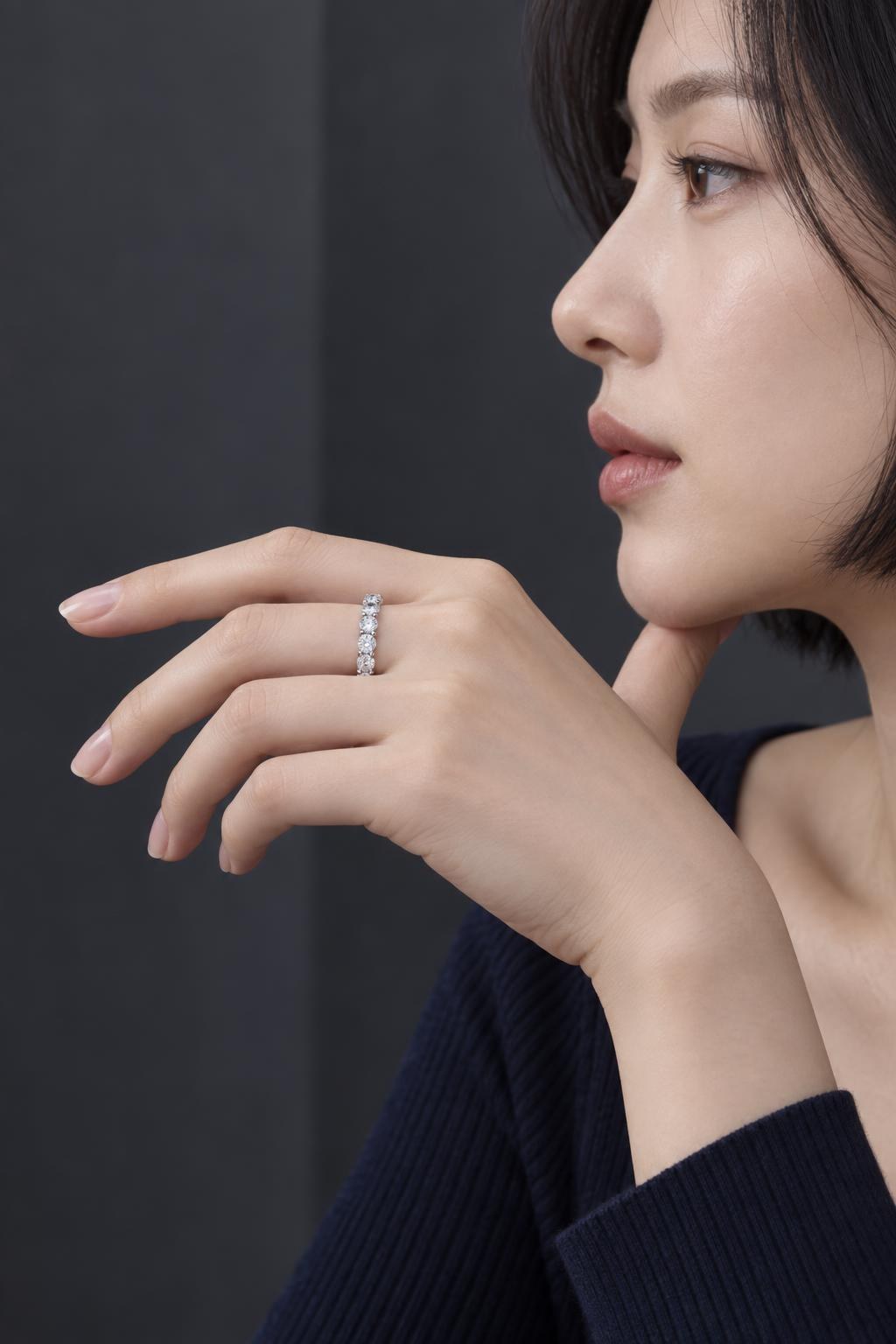 14K 1부 랩다이아몬드 테니스 반지 AI 착용 예시 2
