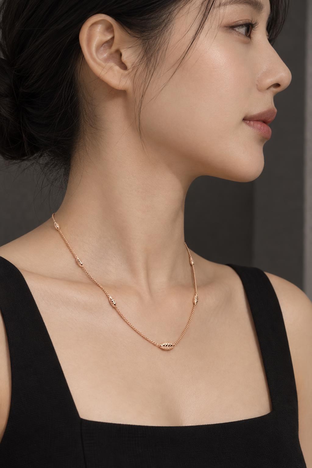 타원 컷팅 포인트 14k 목걸이 AI 착용 예시 1