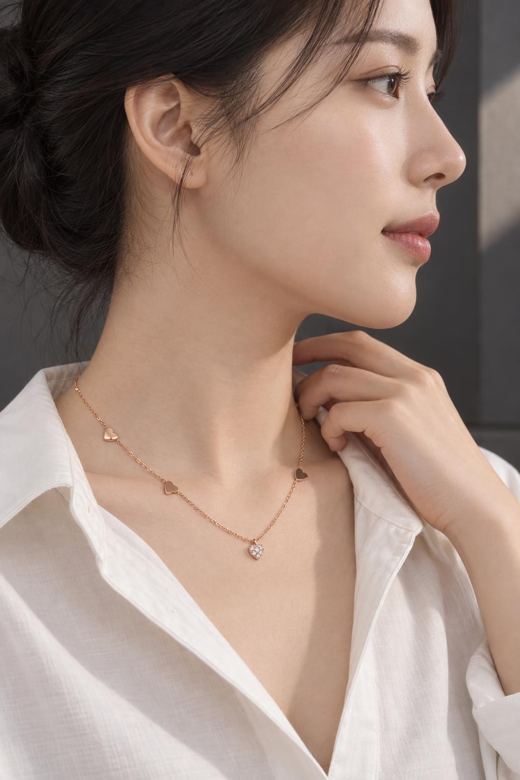 러브 포인트 하트랩다이아몬드 14k 목걸이 AI 착용 예시 1