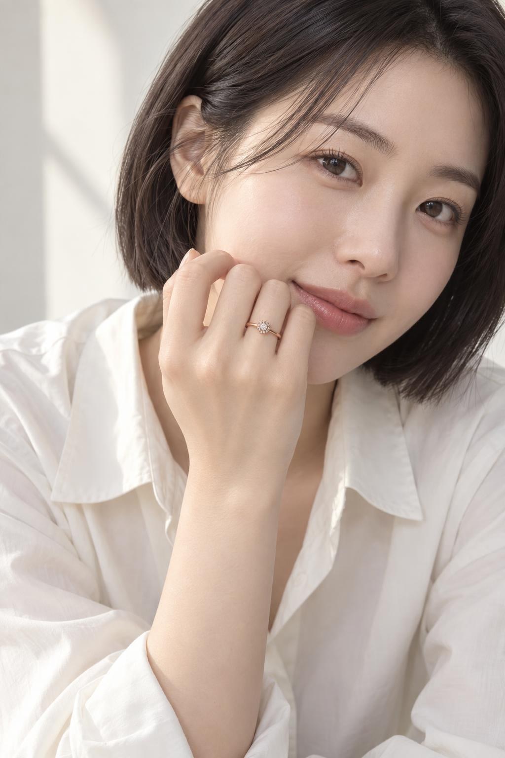 14K 천연 꼬냑 다이아몬드 새틴 플라워 헤일로 반지 상품 사진 3