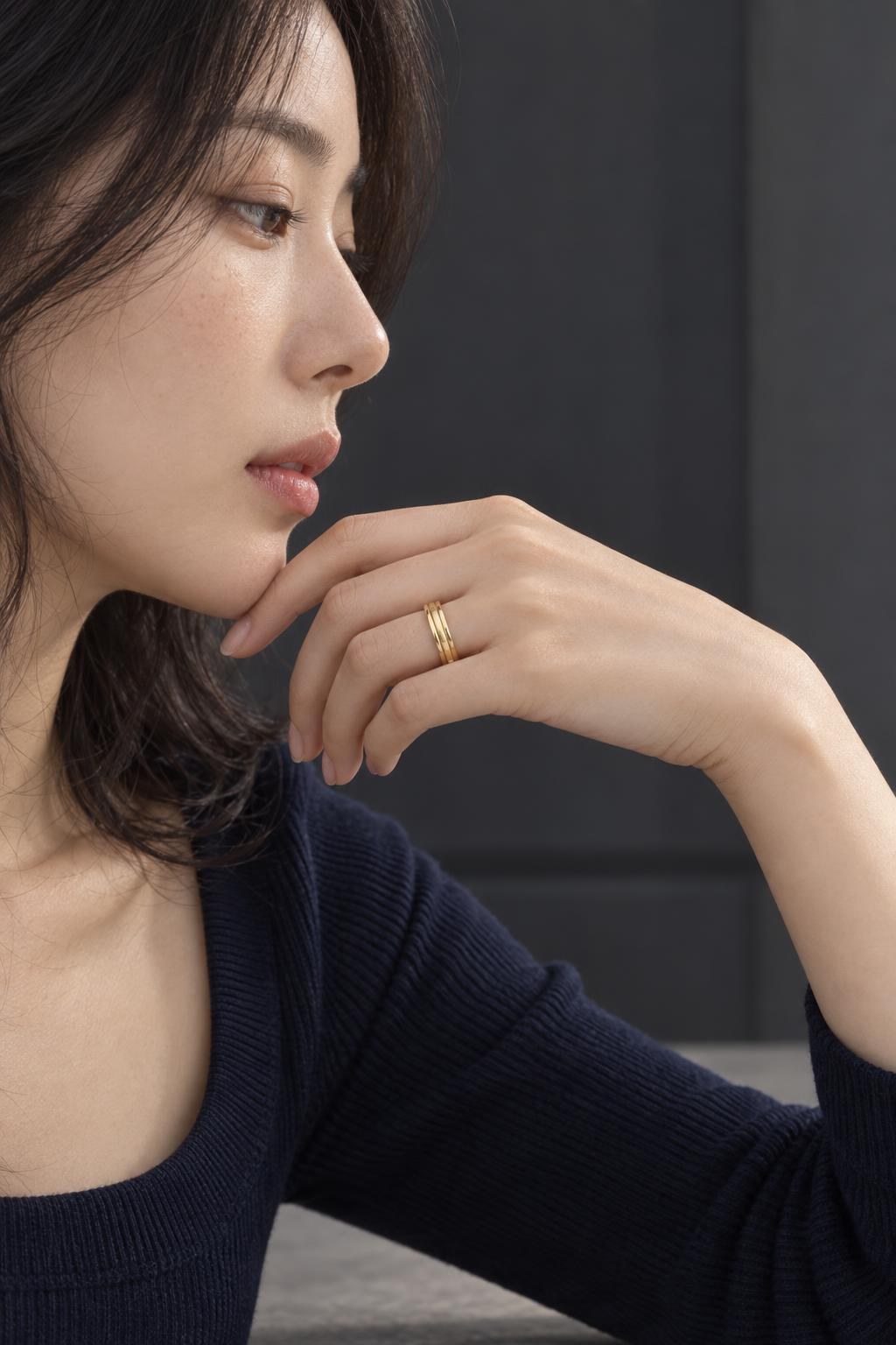 14K 심플 더블 밴드 링 반지 AI 착용 예시 1