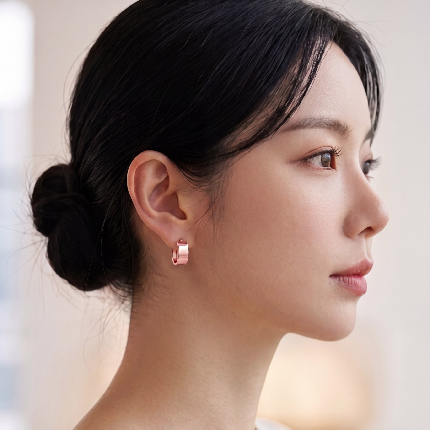 14K 심플 와이드 플랫 링귀걸이 상품 사진 3