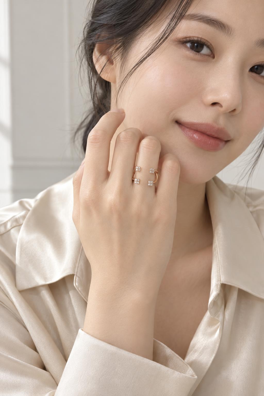 천연꼰냑 다이아몬드 14k 반지 AI 착용 예시 1