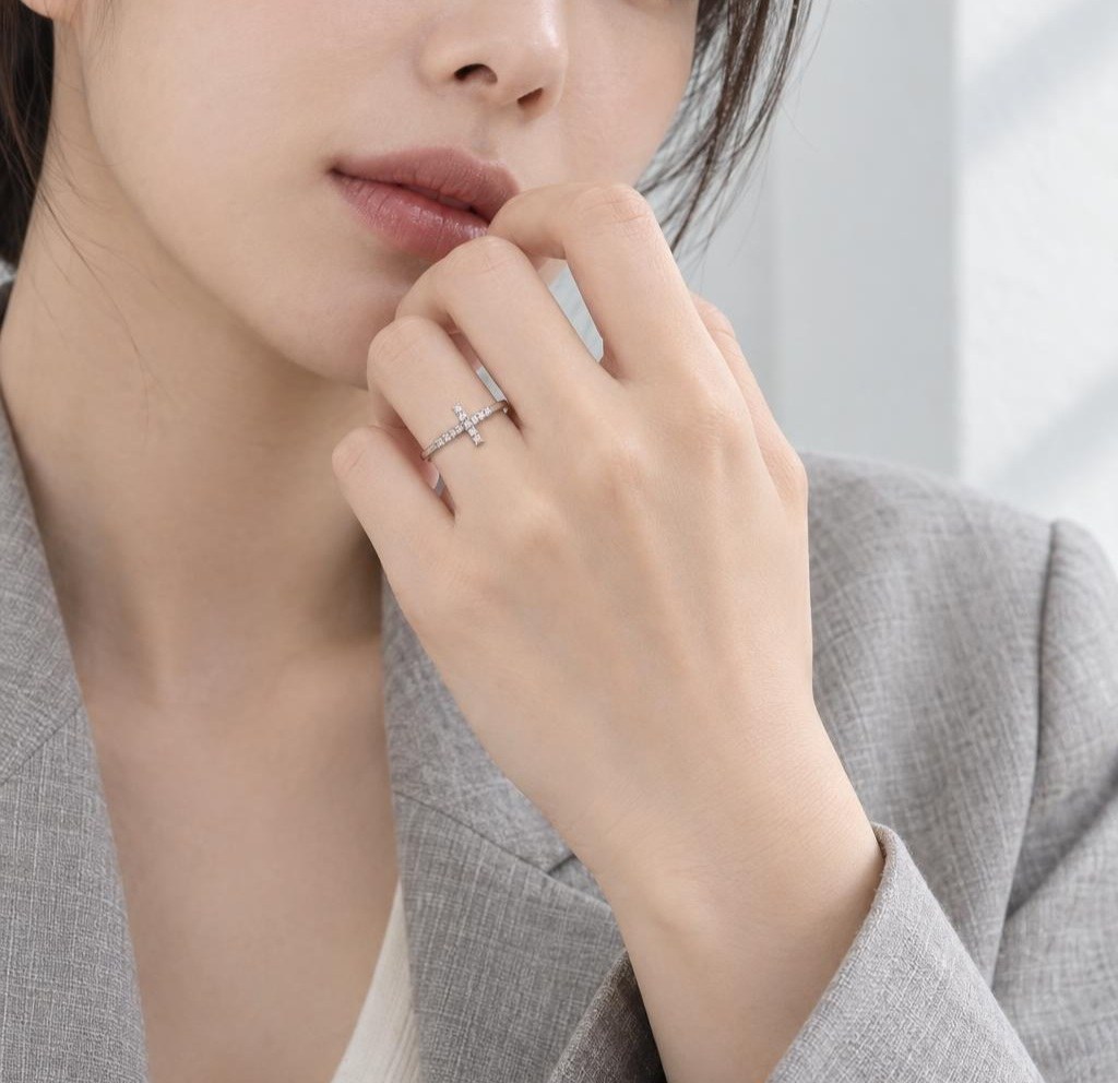 14K 십자가장식 랩다이아몬드 반지 상품 사진 4