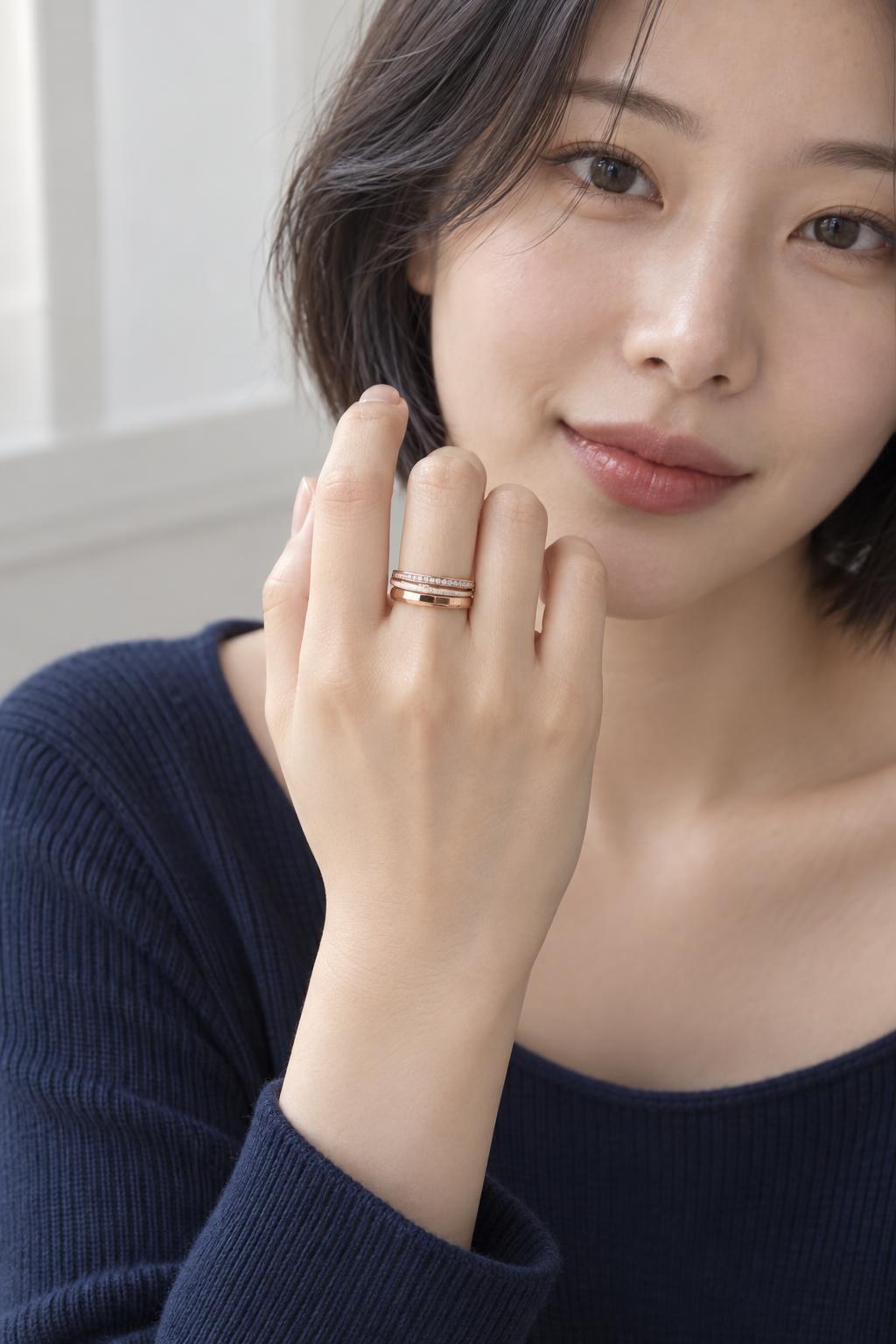 14K 라인 셋팅 베젤 디자인 반지 AI 착용 예시 1