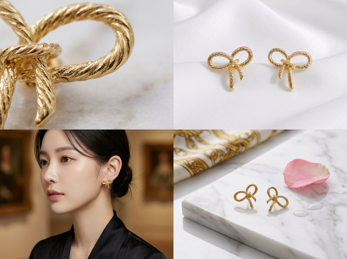 14K 리본 매듭 볼륨 귀걸이 상품 사진 2